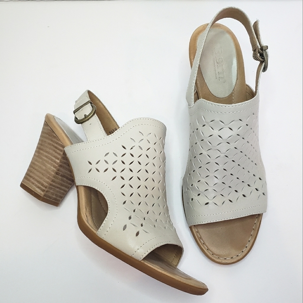 Born White Cut Out Block Heel Slingback Sandal 10